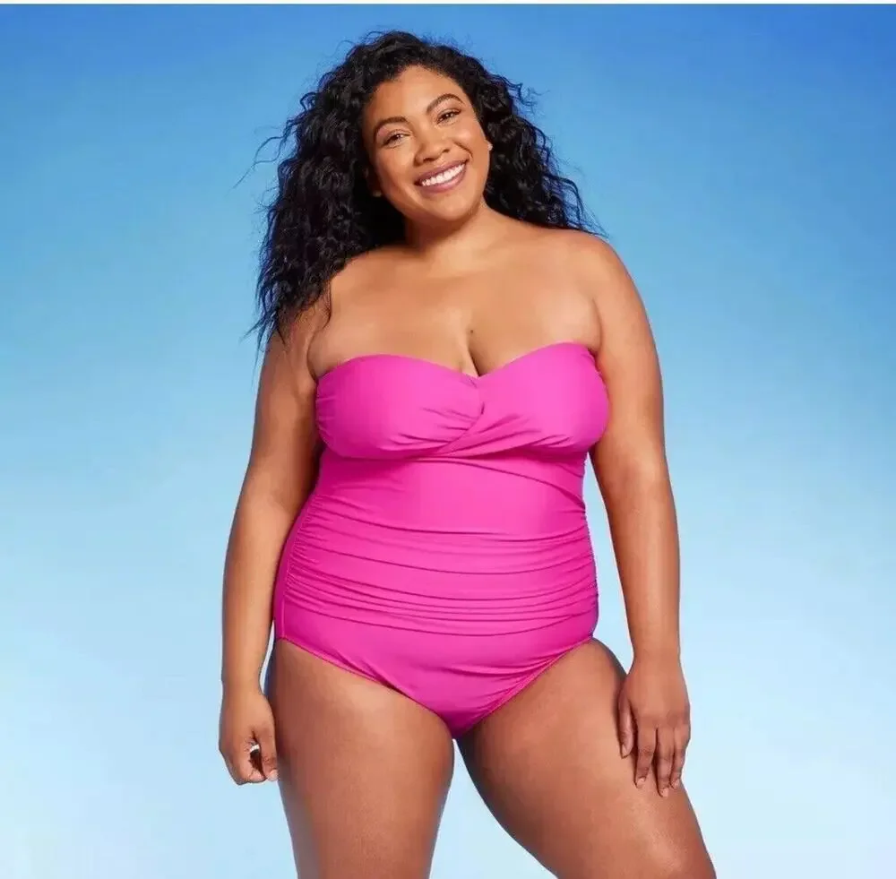 Kona Sol Hot Pink Full Coverage Tummy Control Twist-Front 1 Piece Swimsuit 22
